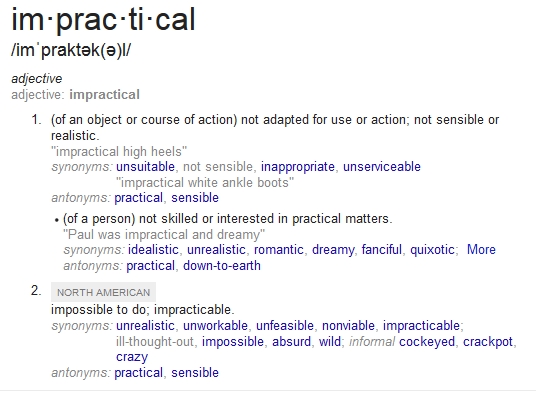 Google's definition for impractical