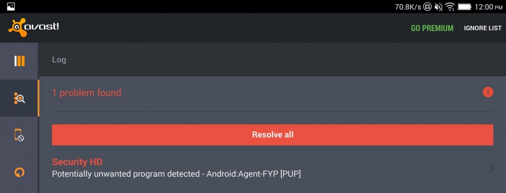 Screenshot of Avast detecting Factory-Installed Malware